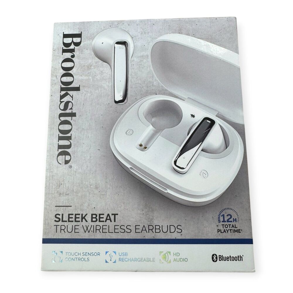 Brookstone Sleek Beat True Wireless Earbuds White